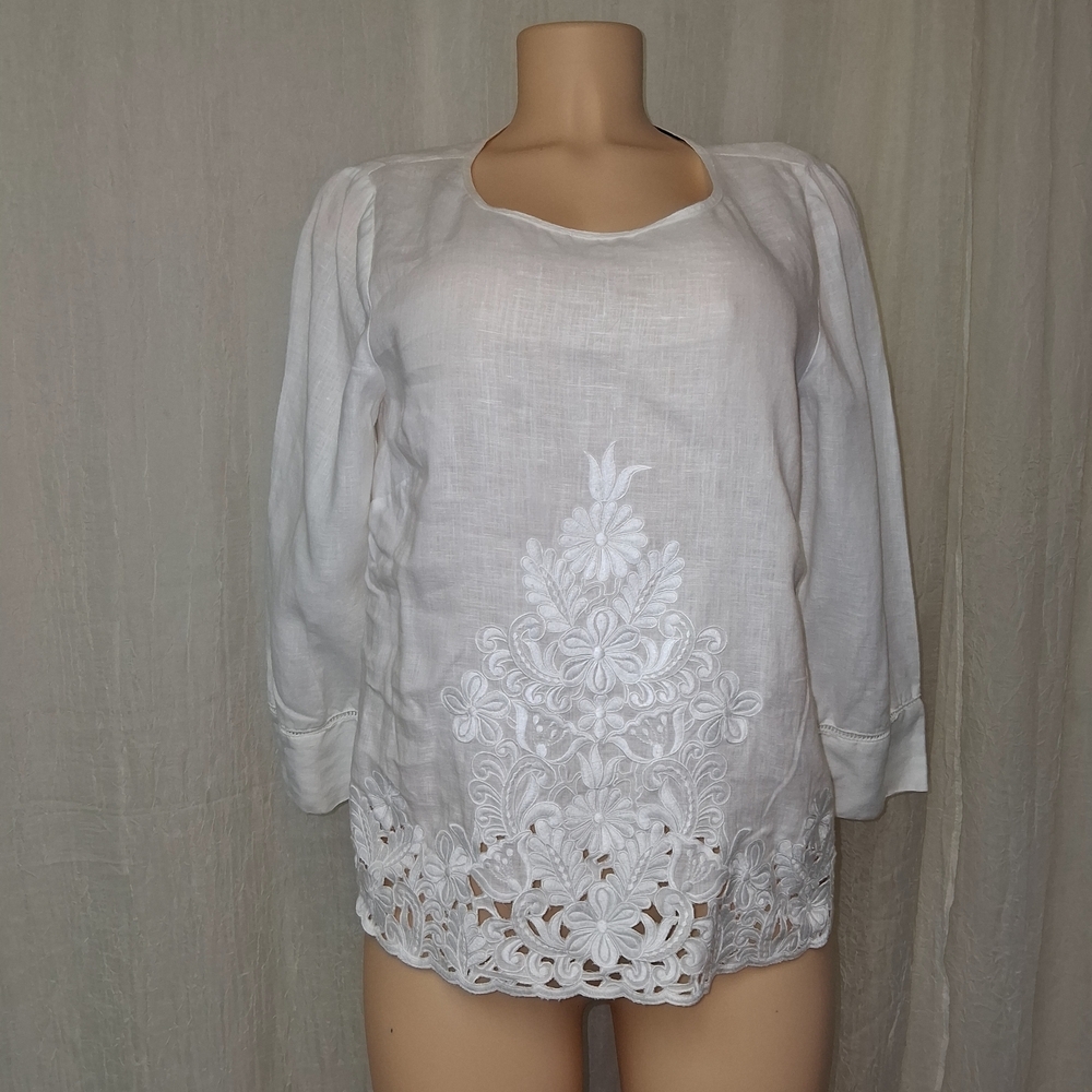 J. Crew Women Size 10 White Embroidered Blouse